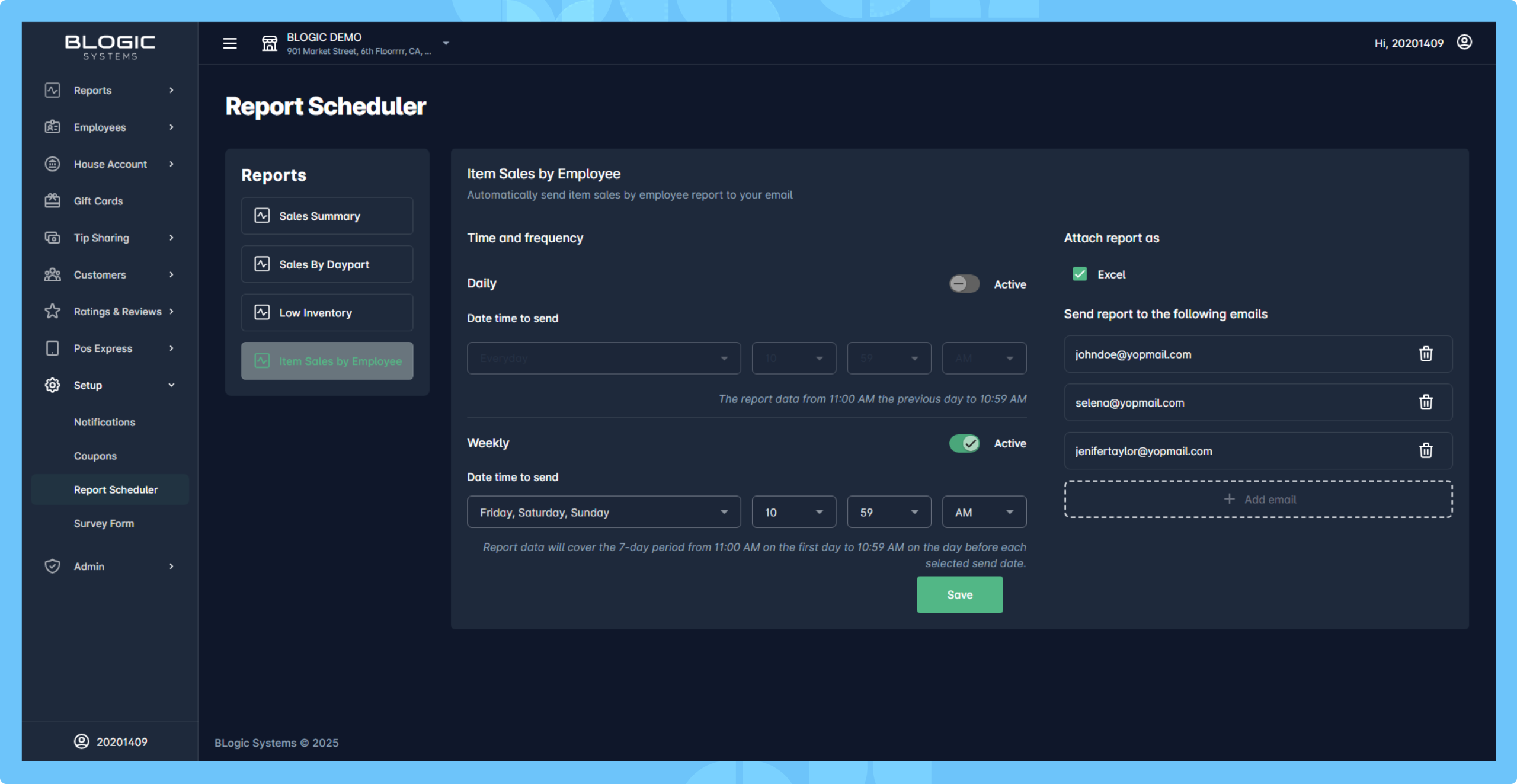 Blogic Systems How to Schedule the “Items Sales By Employee” Report in BLogic View ...